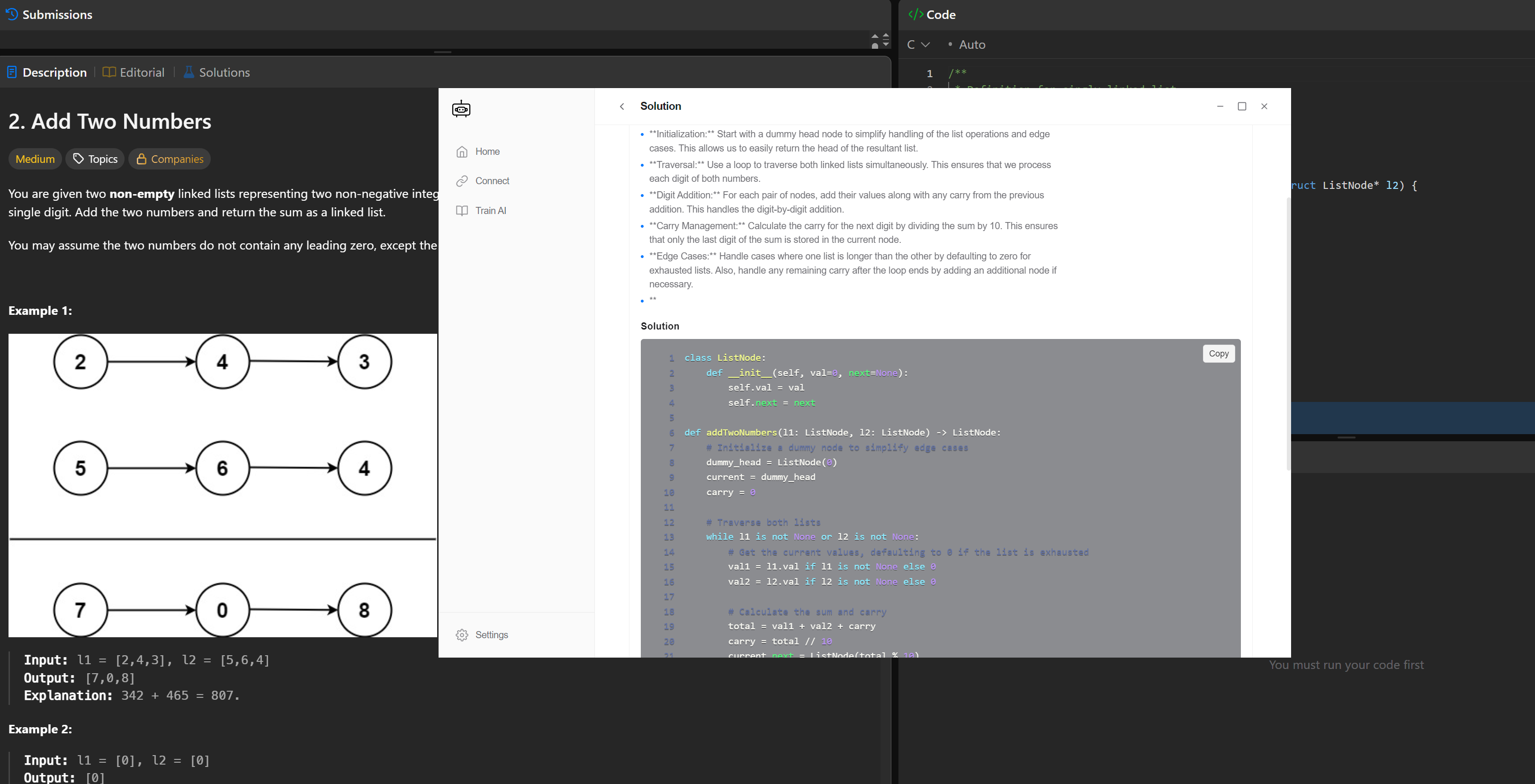 Finterview Solution tab — visible only to you
